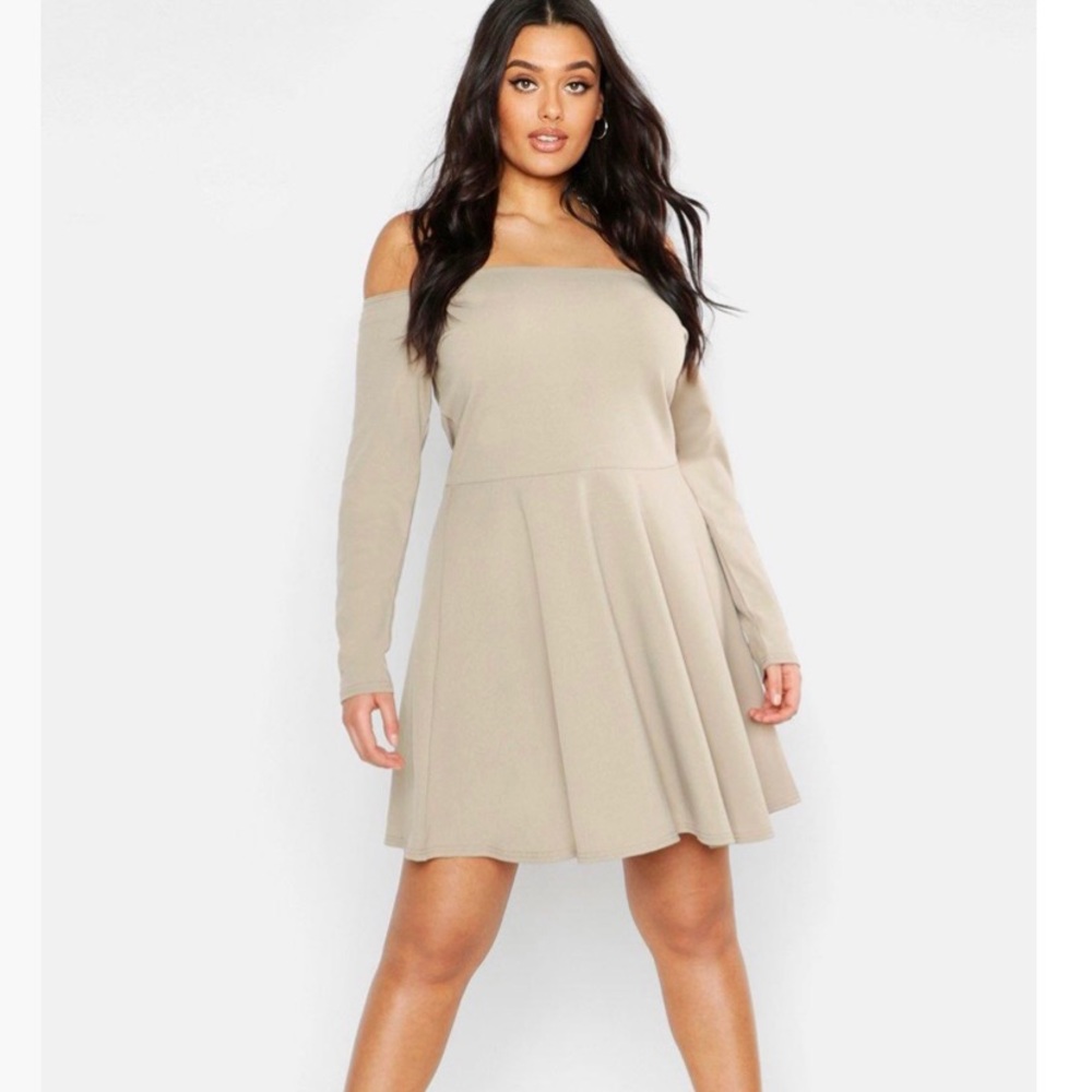 Plus Long Sleeve Off The Shoulder Skater Dress